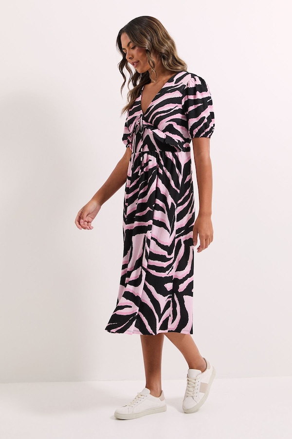 Dorothy Perkins Pink Zebra Tie Front Detail Jersey Midi Dress Zebra