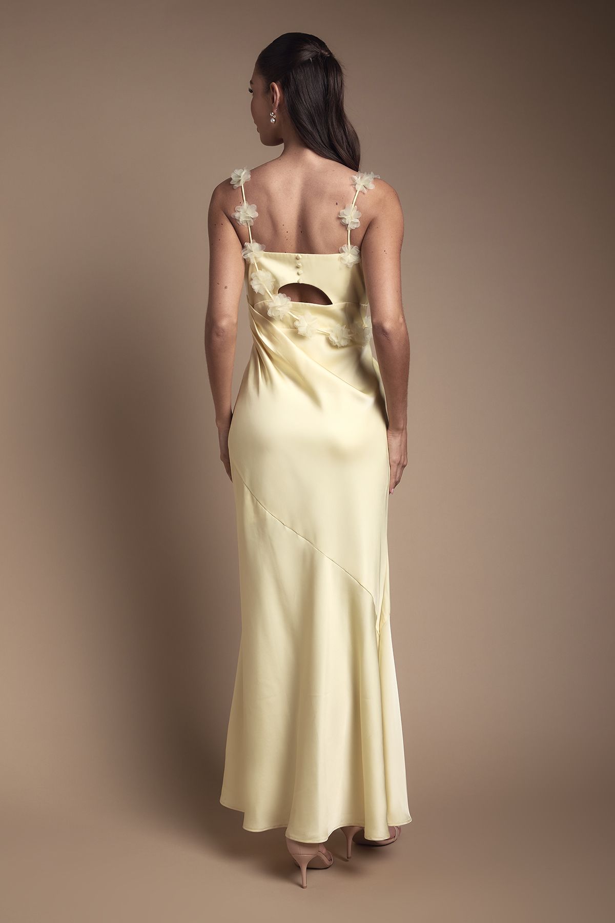 Coast Strappy Cowl Maxi with Floral Detail Bridesmaid Dress Lemon image 3