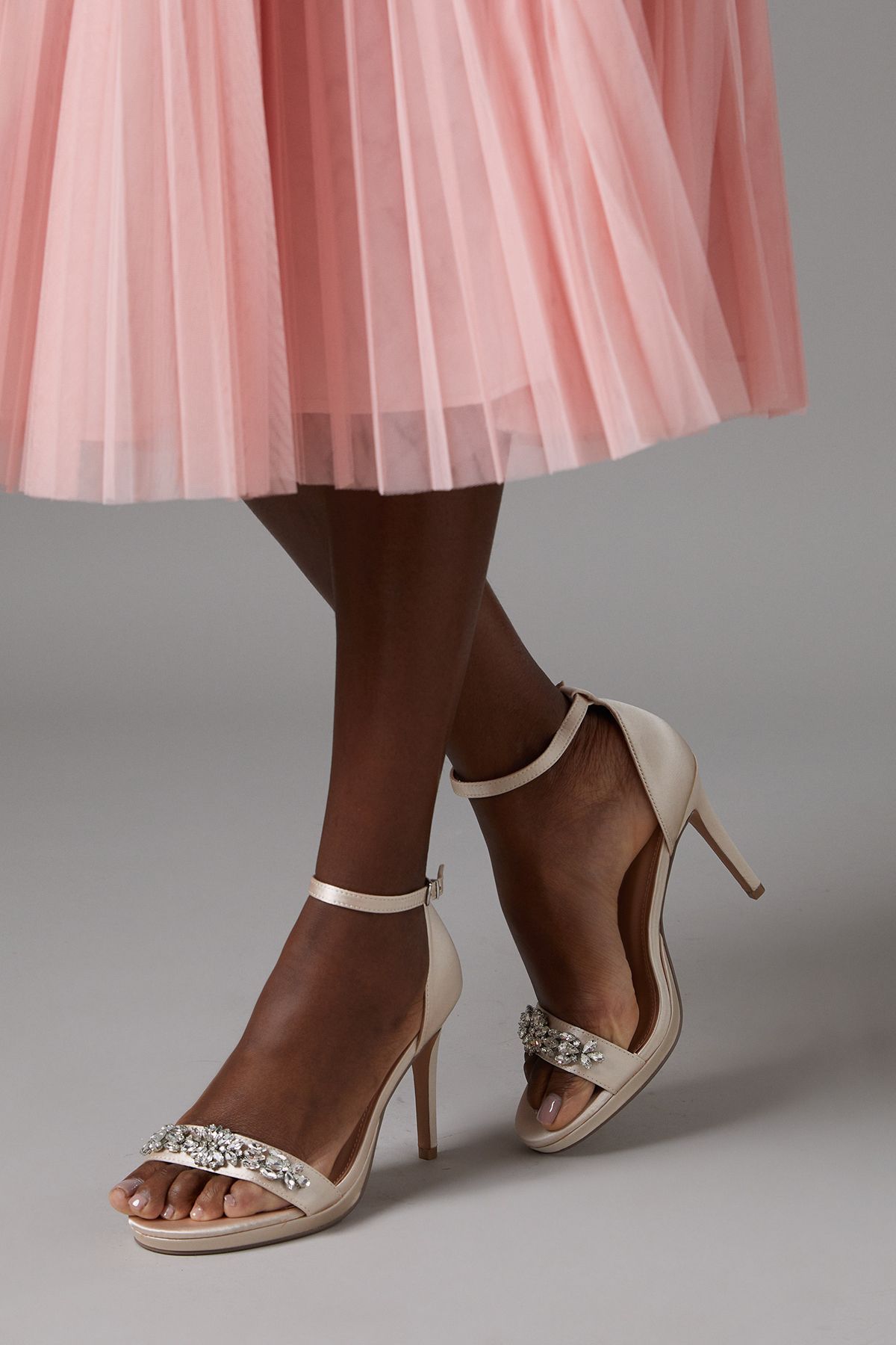 Coast Mink Tamia Jewelled Trim Satin Platform Heeled Sandals PLT