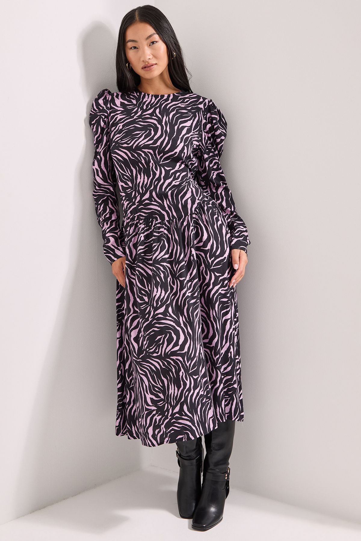 Dorothy Perkins Petite Dropped Waist A-line Midi Dress Pink image 1