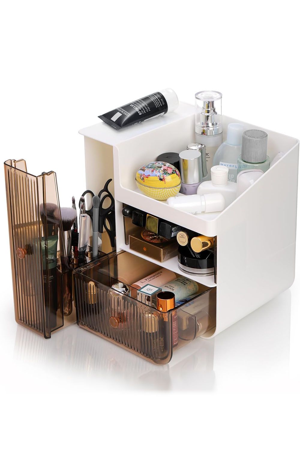 Living and Home Large Makeup Storage Organizer Cosmetic Skincare Display Box with Brush Holder Drawers image 6