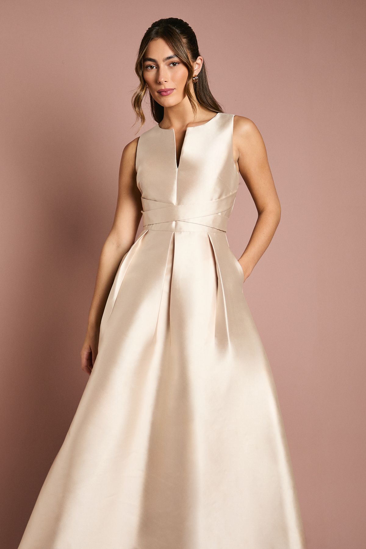 Coast Twill Notch Neck Neck Fit And Flare Bridesmaid Dress Champagne image 2