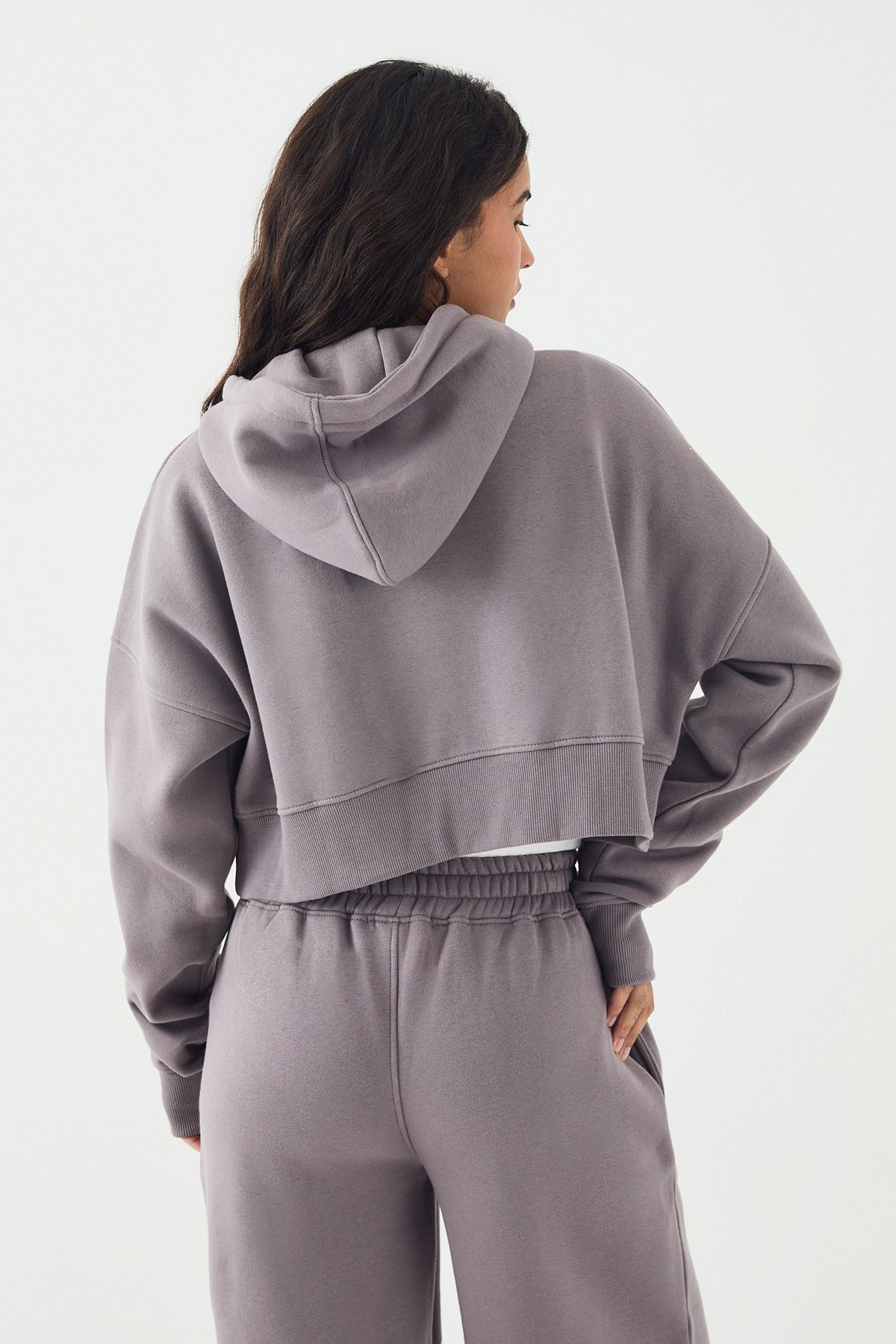 DSGN Studio DSGN Studio Cord Applique Boxy Crop Zip Through Hoodie Mauve image 2