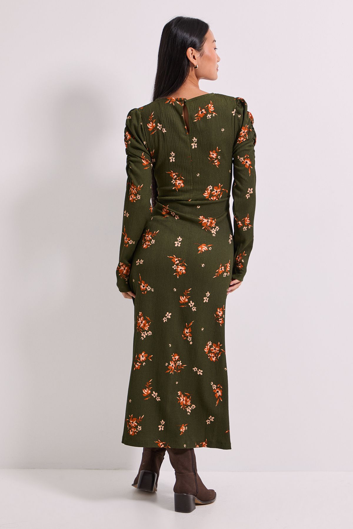 Dorothy Perkins Petite Khaki Floral Keyhole Midi Dress Floral image 3