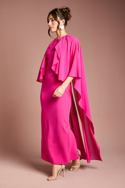 Coast Ruffle Chiffon Cape Crepe Maxi Dress Fuchsia