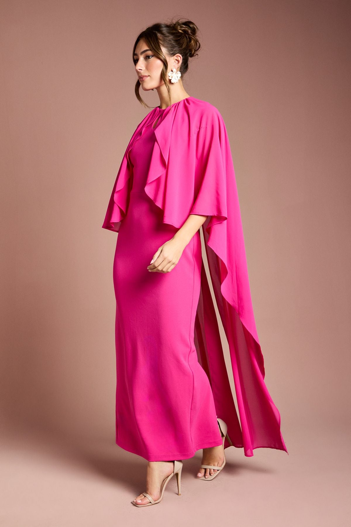 Coast Ruffle Chiffon Cape Crepe Maxi Dress Fuchsia