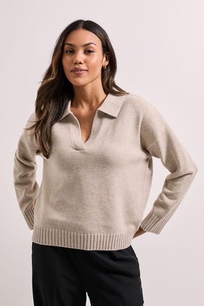 Dorothy Perkins Polo Collared Jumper Oatmeal
