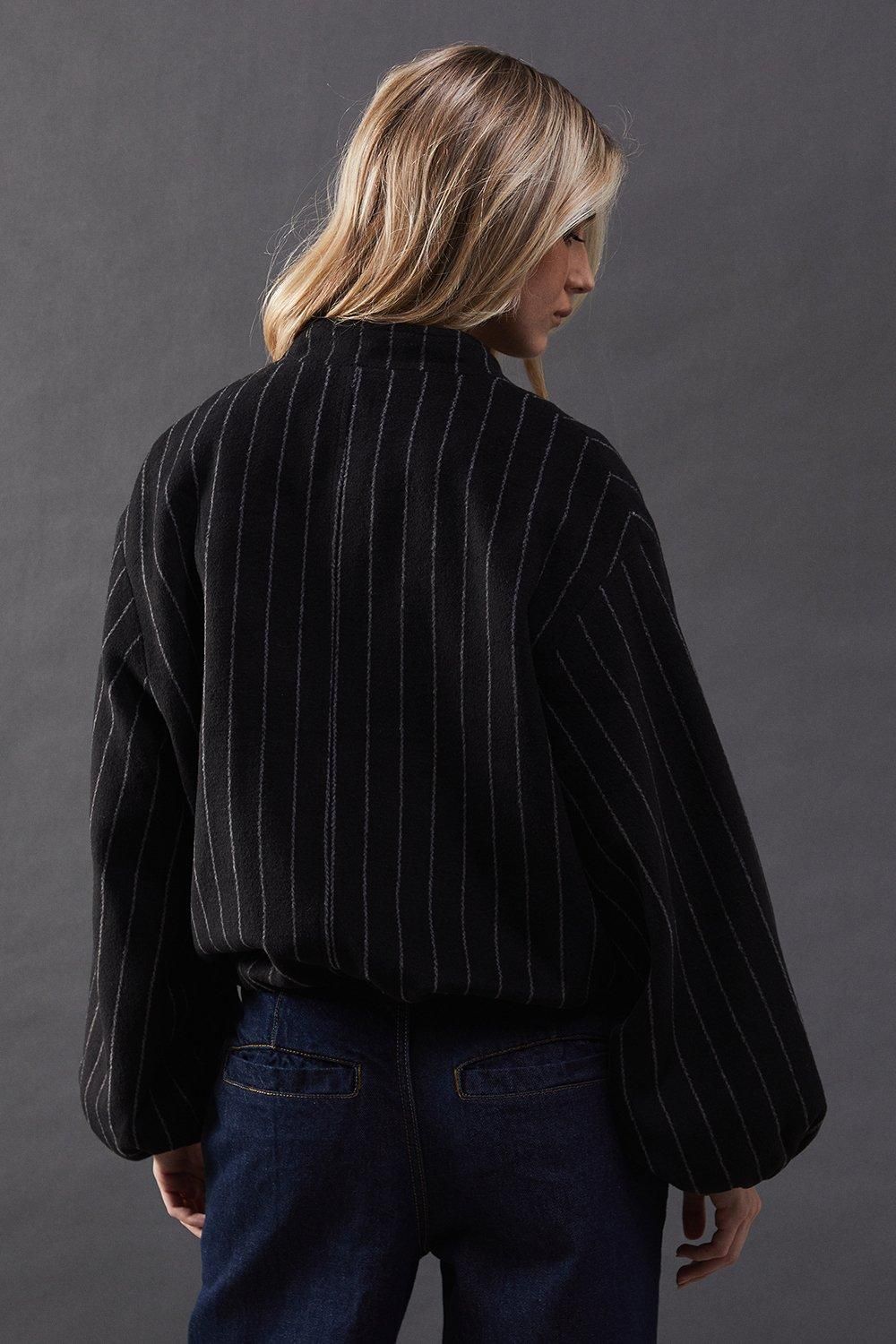 Warehouse Pinstripe Blouson Bomber Jacket Black image 3