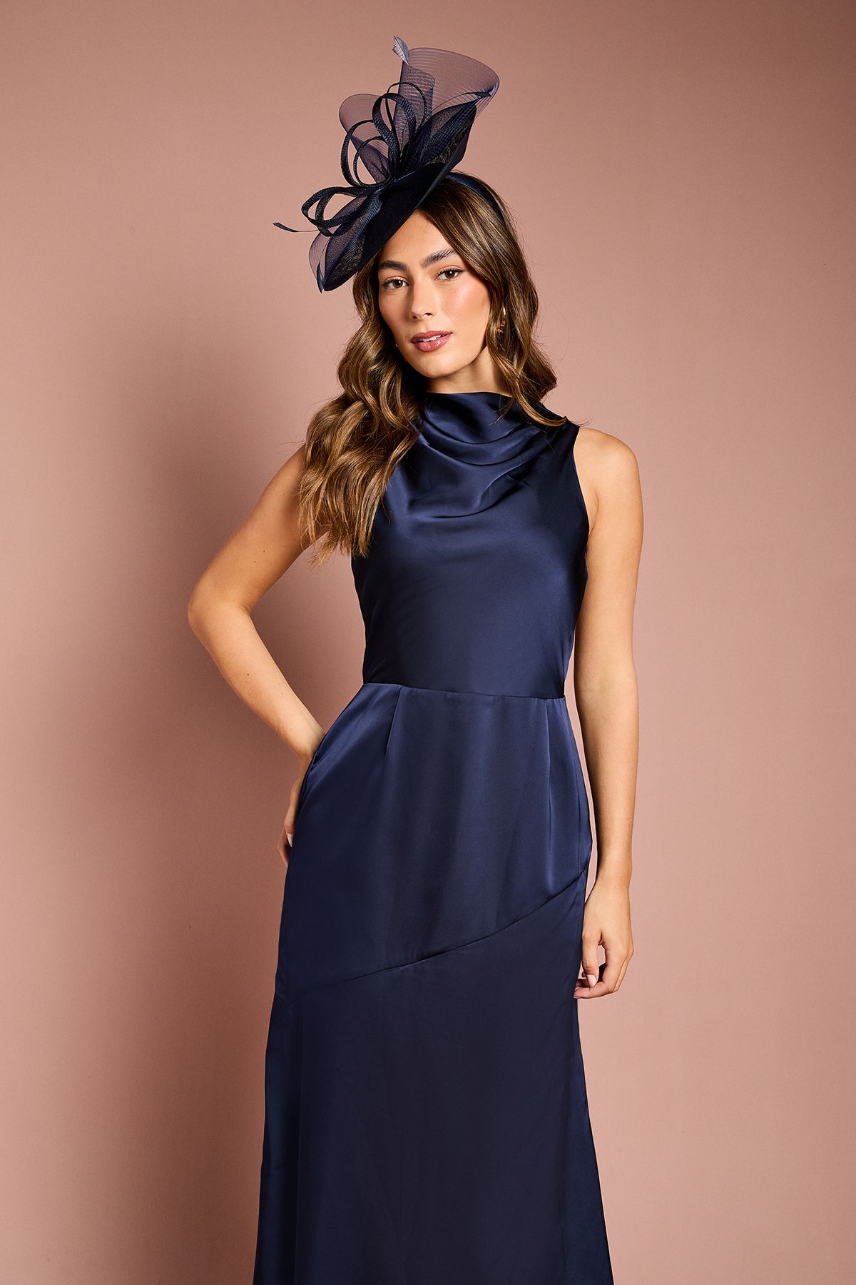 Coast Cowl Neck Sleeveless Satin Midi Dress Navy image 2