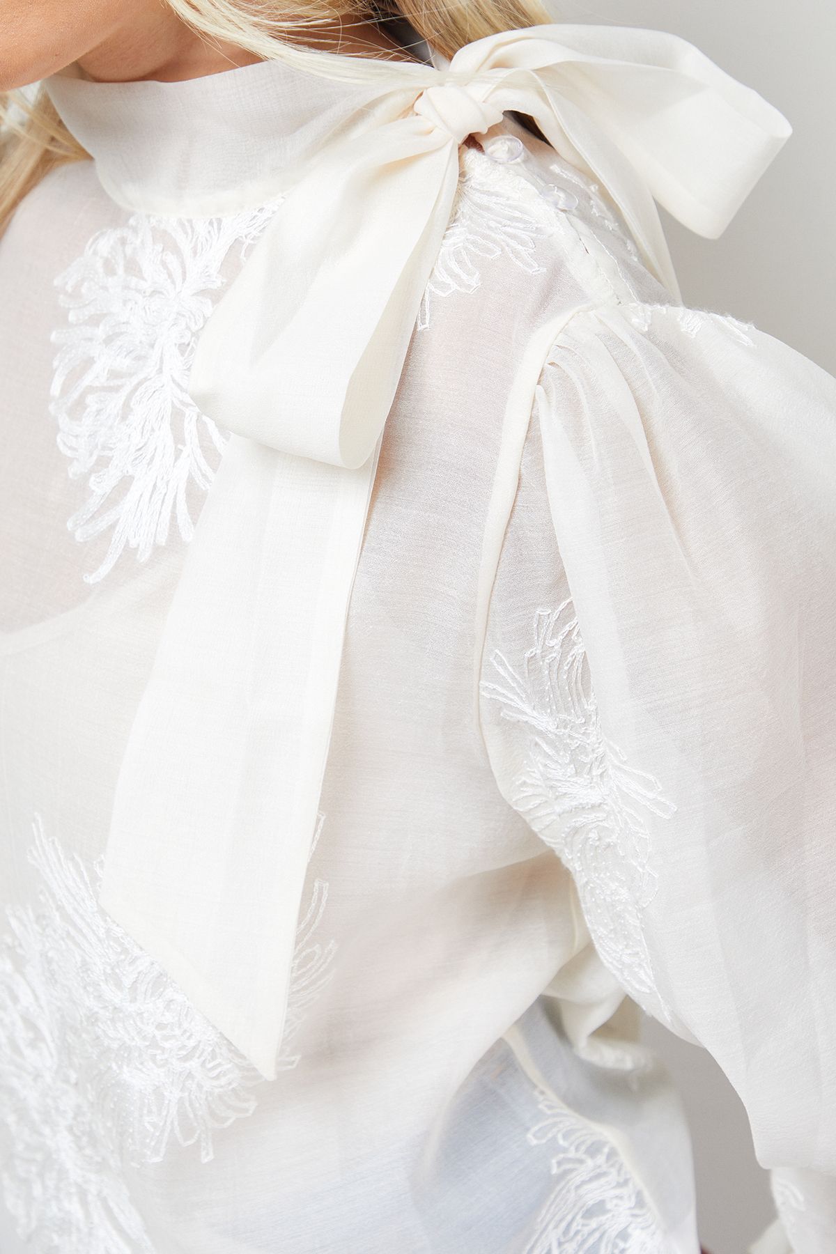 Oasis Embroidered Tie Neck Blouse Mocha image 5