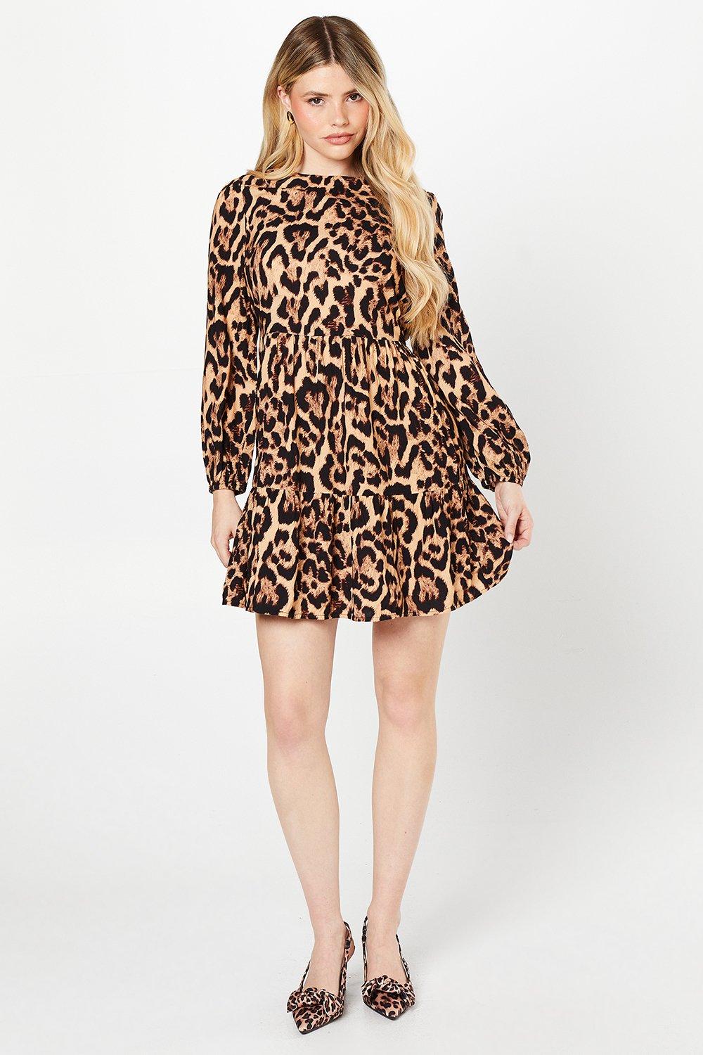 Dorothy Perkins Animal Tiered Hem Mini Dress Animal image 4