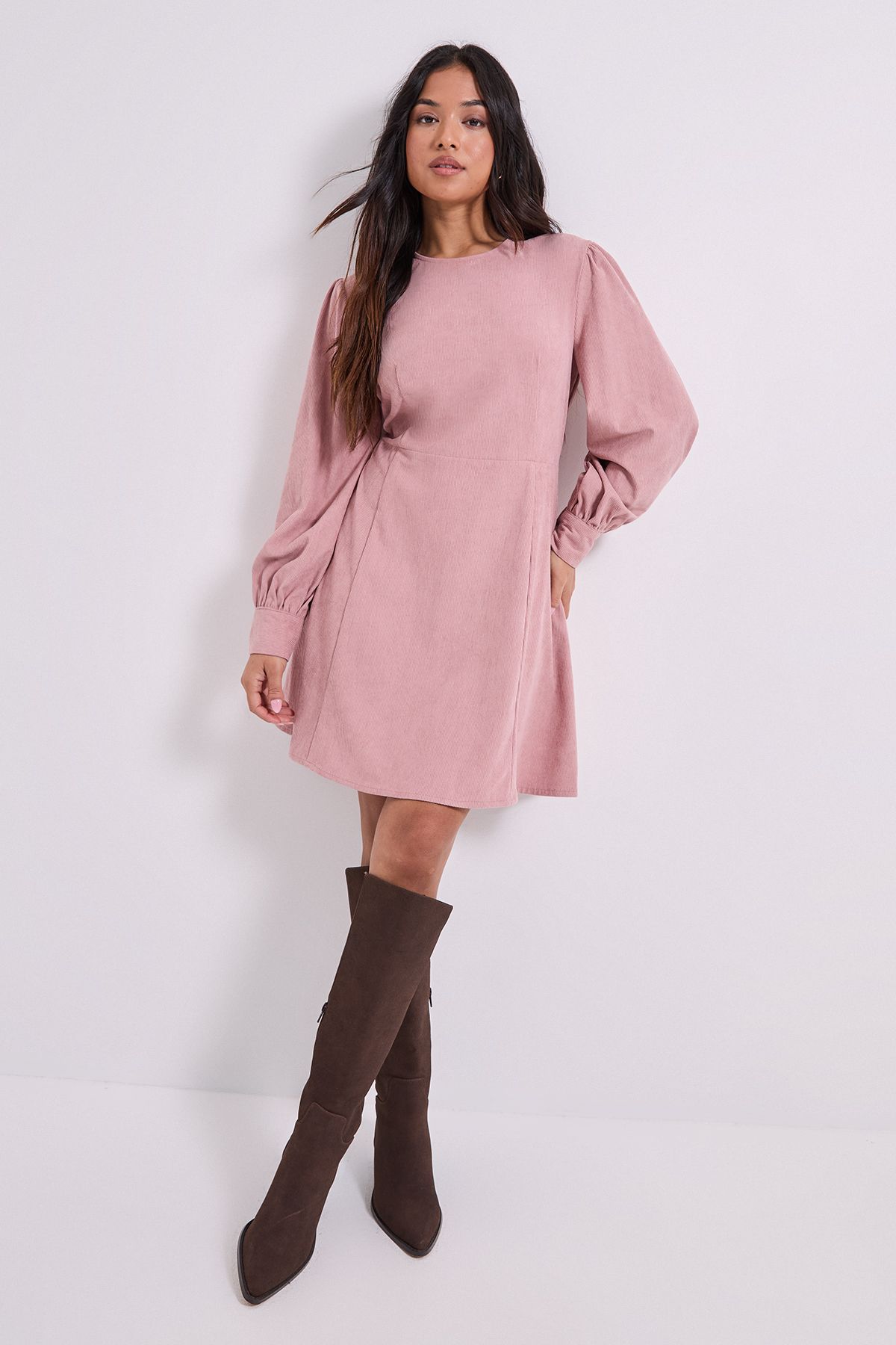 Dorothy Perkins Petite Seam Detail Cord Mini Dress Light Pink