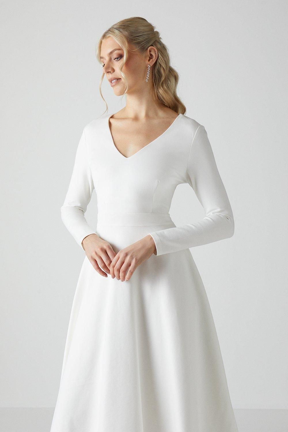 Coast V Neck Full Skirt Midi Wedding Dress Ivory image 2