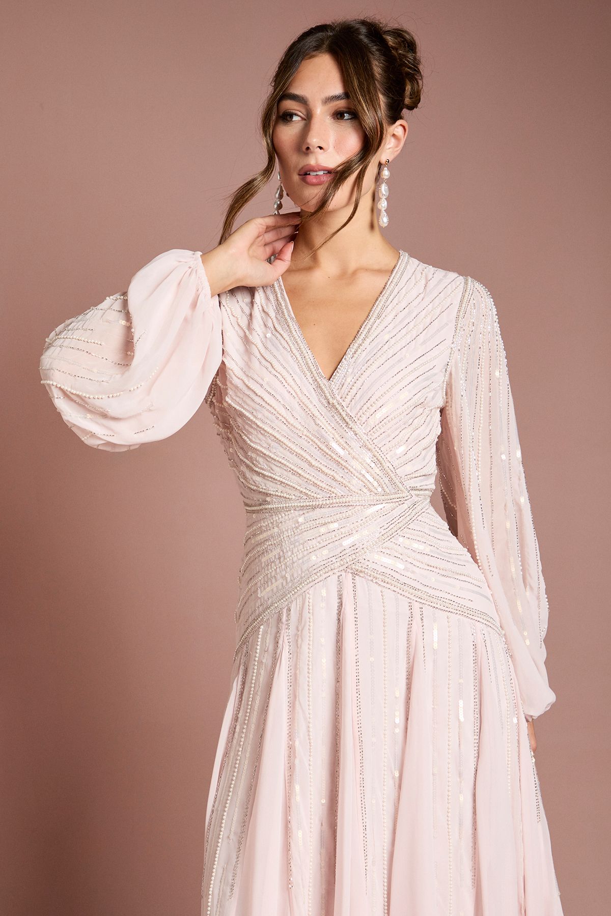 Coast Long Sleeve Linear Embellished Maxi Dress Blush image 2