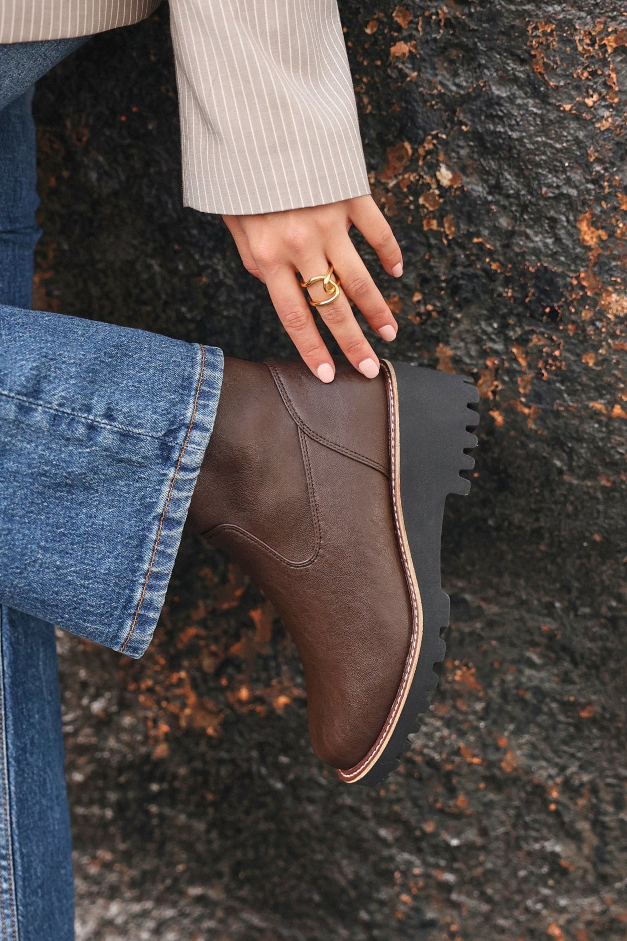 Linzi Pulse Wide Fit Brown Faux Leather Wedged Heel Ankle Boot image 2