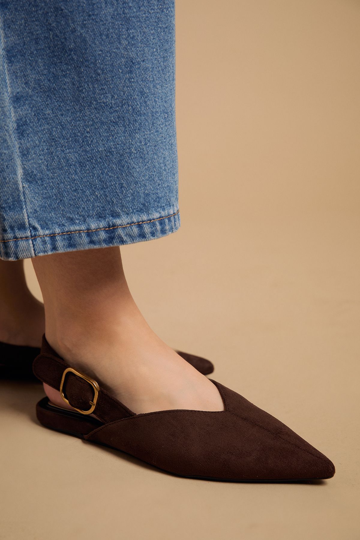 Oasis Billie Faux Leather Slingback Pointed Flat Shoes Chocolate image 3