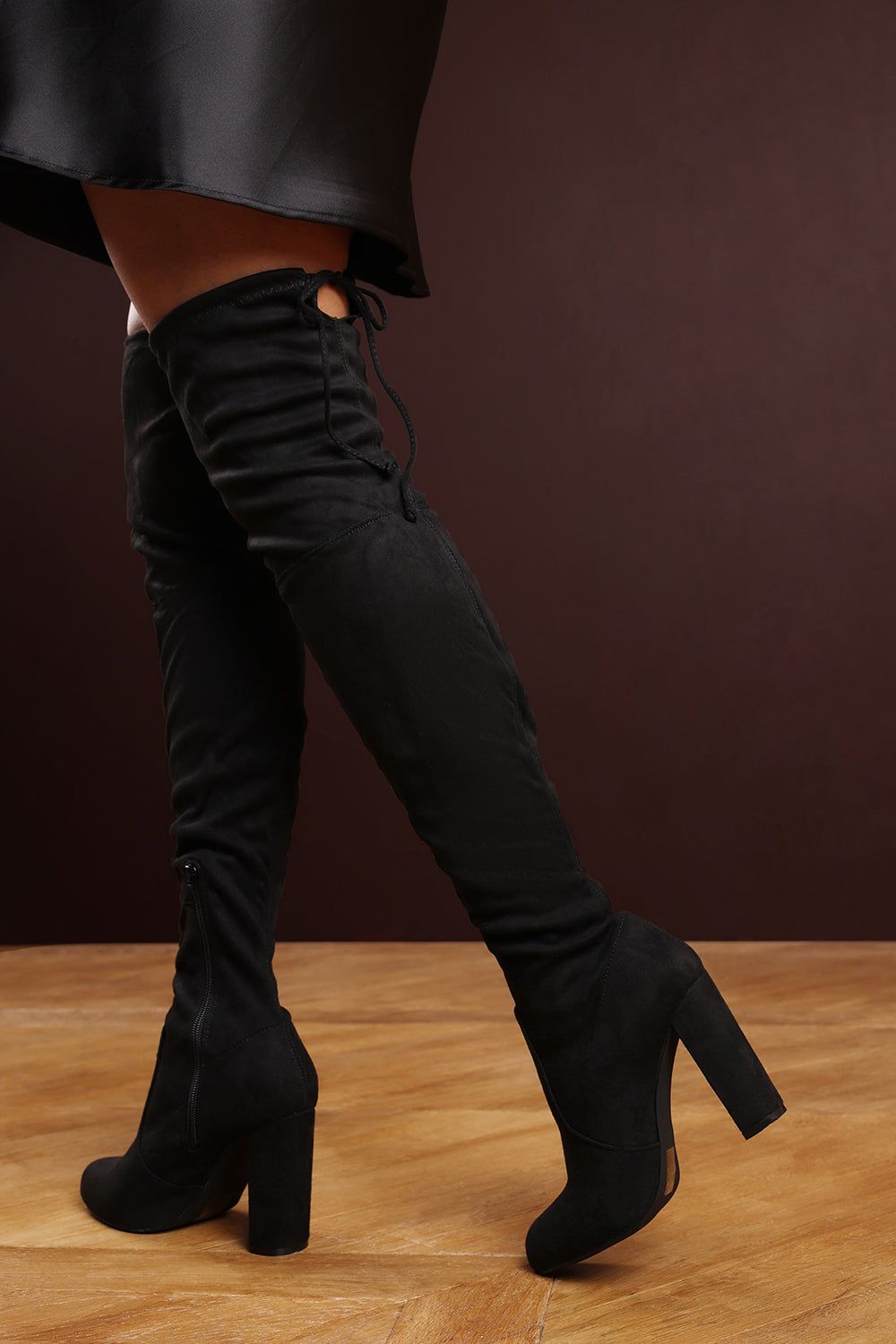Where's That From 'Sable' Over The Knee Block Heel Boots with Back Lace Detail image 2