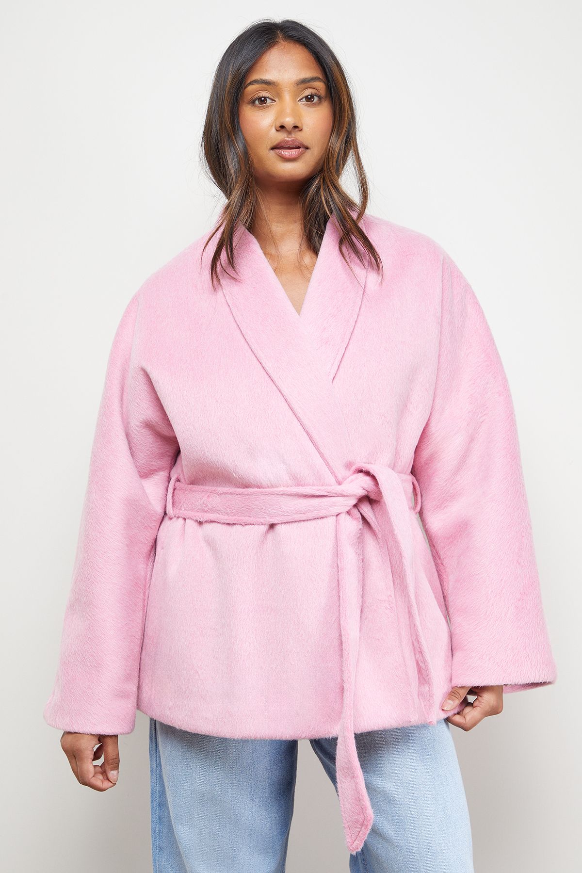 Oasis Wrap Detail Belted Short Coat Pink image 2