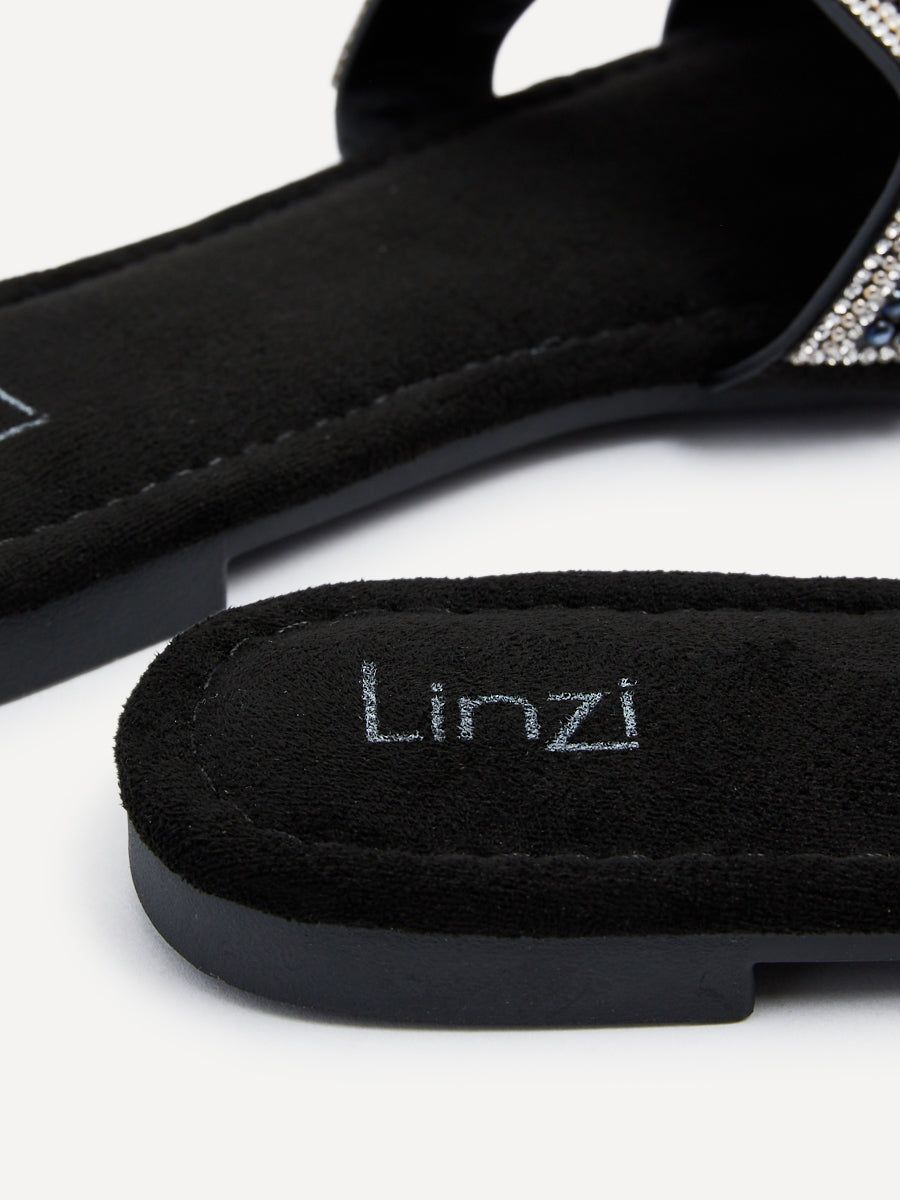Linzi Indira Black Suede Aztec Design Embellished Slider Sandal image 5