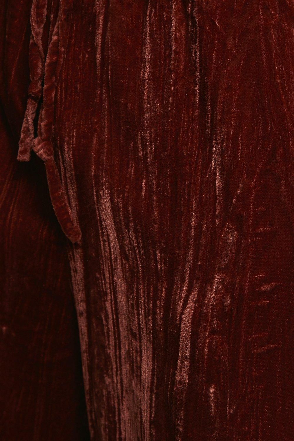 Warehouse Premium Crushed Velvet Drawstring Trouser Rust image 5