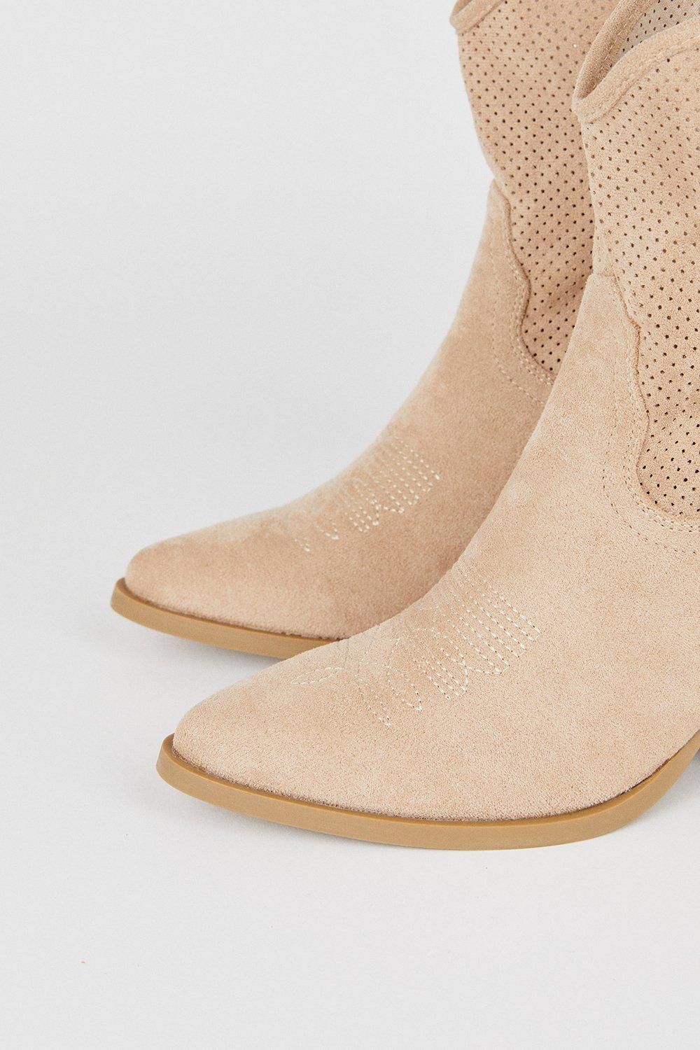 Oasis Detailed Western Boots Taupe image 4