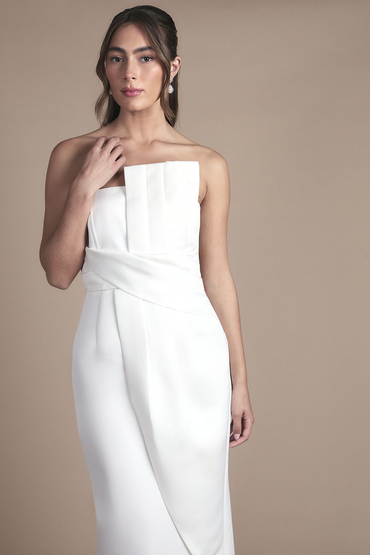 Coast Strapless Oversized Bow and Twist Waist Detail Column Maxi Wedding Dress White image 2