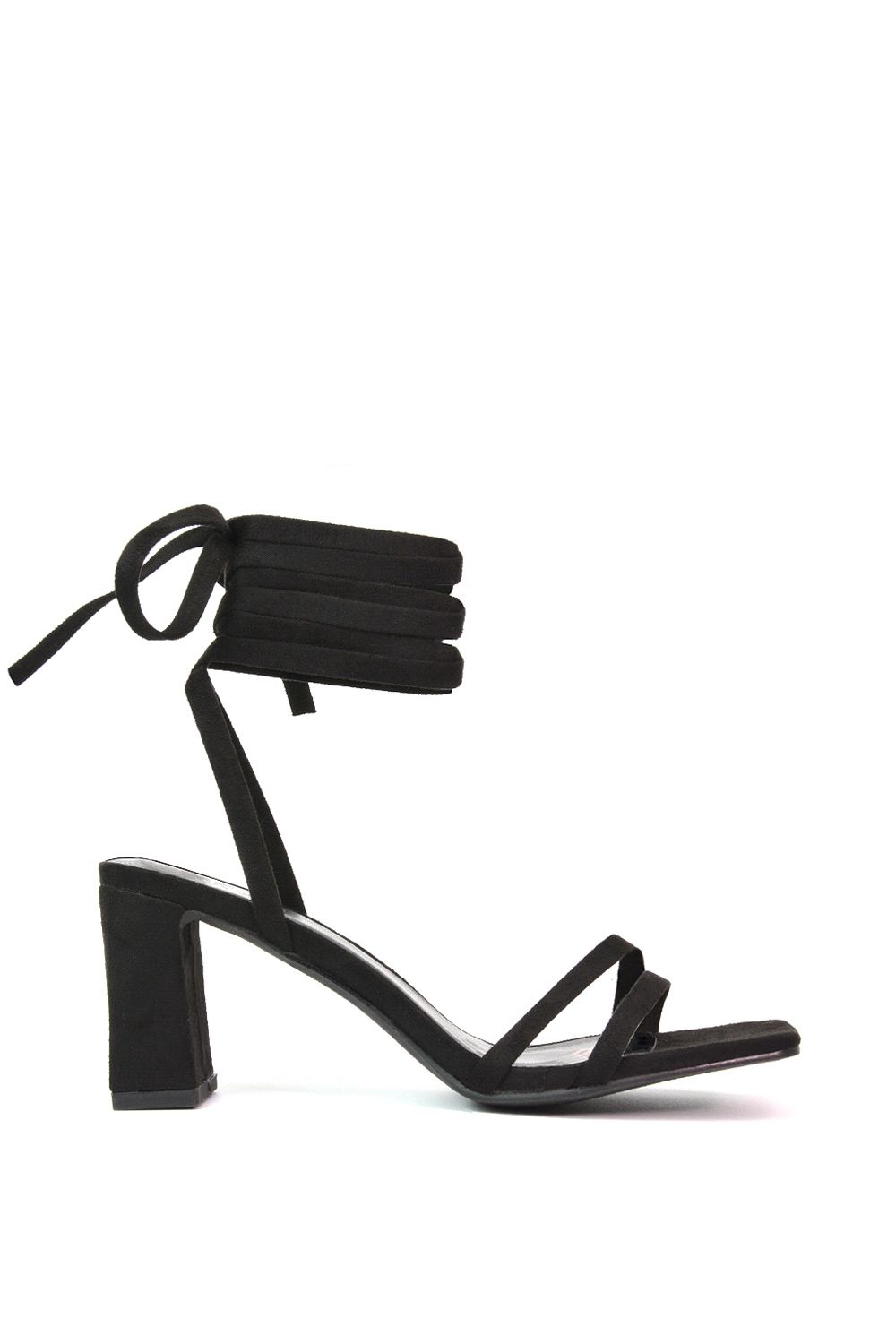 XY London 'Tanyel' Strappy Lace up Faux Suede Mid Block Heel Sandals