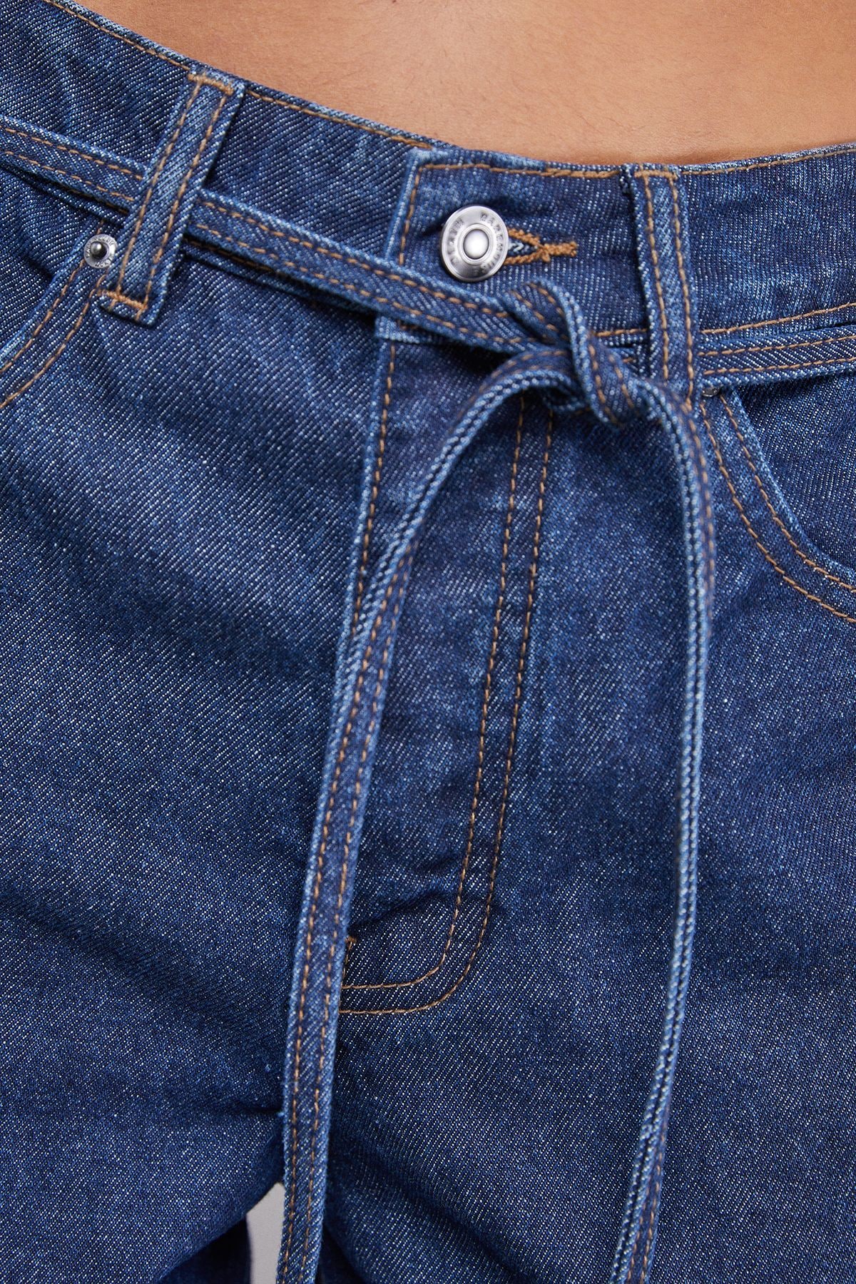 Warehouse Tie Waist Wide Leg Denim Jean Indigo image 5