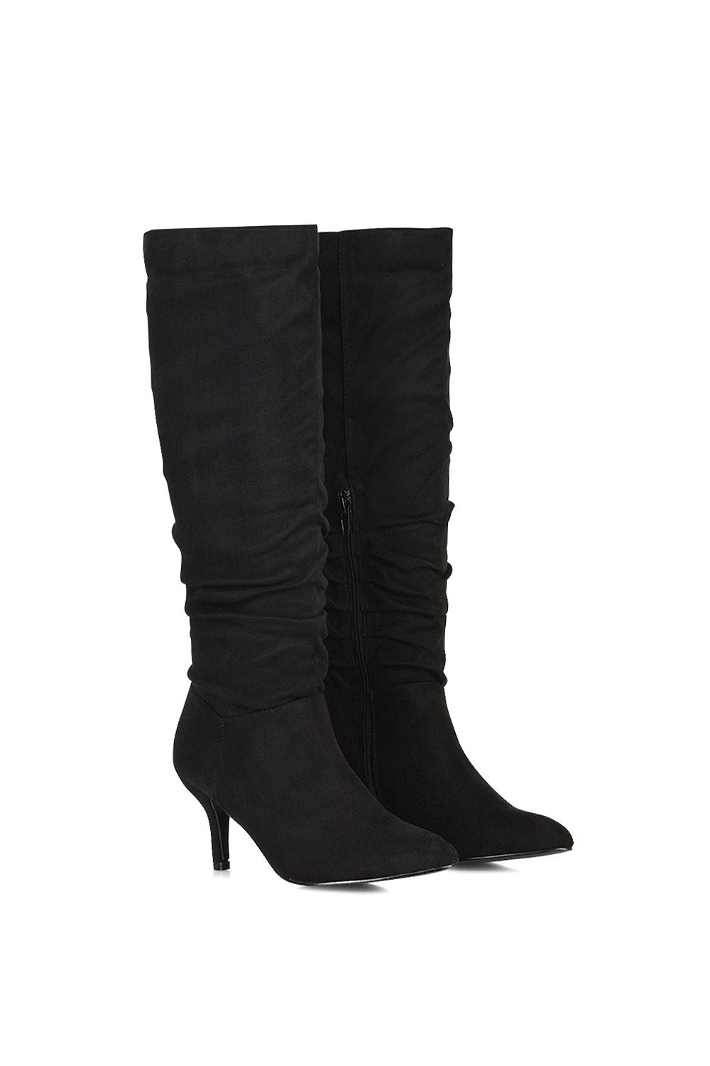 XY London 'Sian' Ruched Knee High Pointed Mid Stiletto Heel Boots image 5
