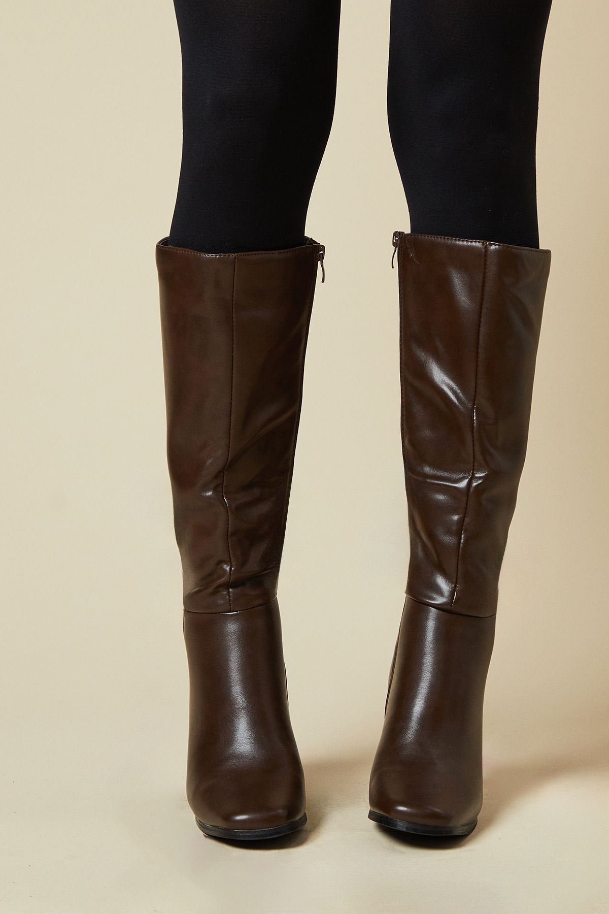 Dorothy Perkins Wide Fit Kristen Square Toe Clean Knee High Boots Brown image 1
