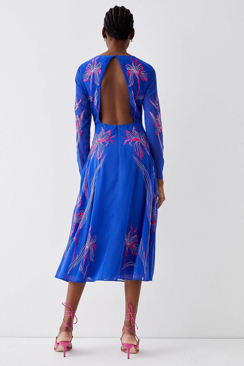 Coast Floral Open Back Embroidered Midi Dress Cobalt image 3