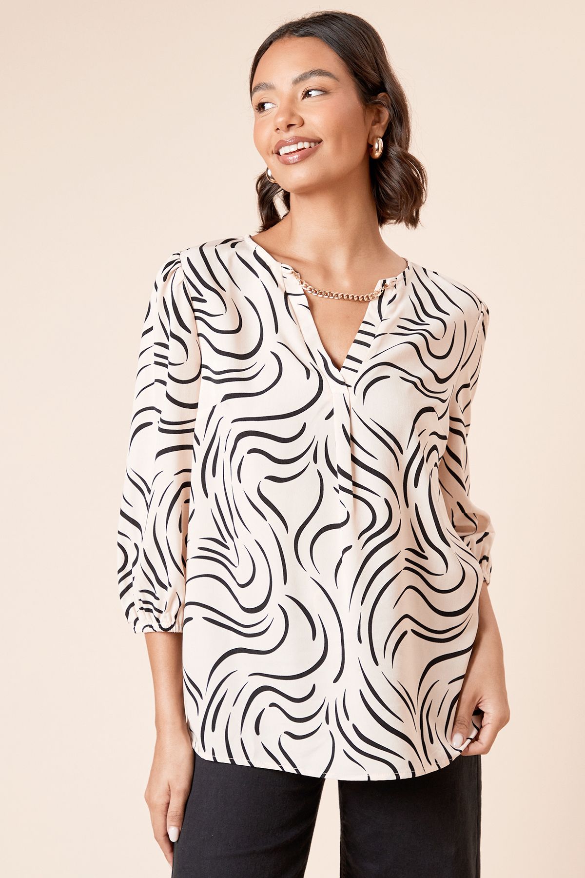 Dorothy Perkins Long Sleeve Swirl Chain Detail Blouse Ivory image 1