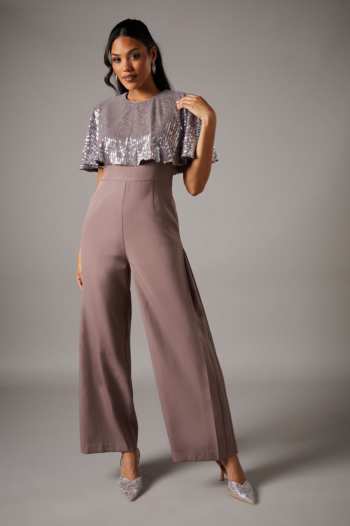 Coast Sequin Cape Jumpsuit Mink image 1
