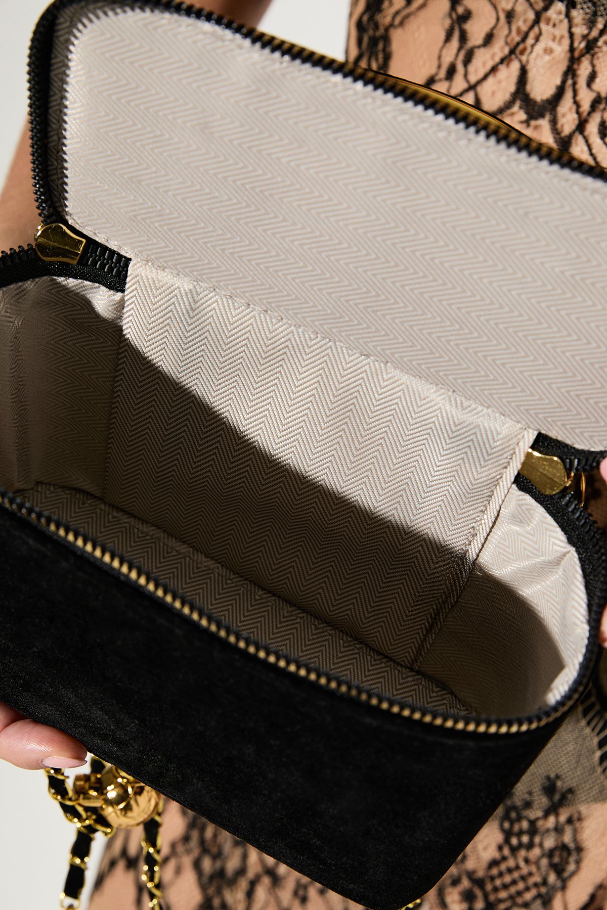 MissPap Faux Suede Grab Bag With Crossbody Chain Strap Black image 3