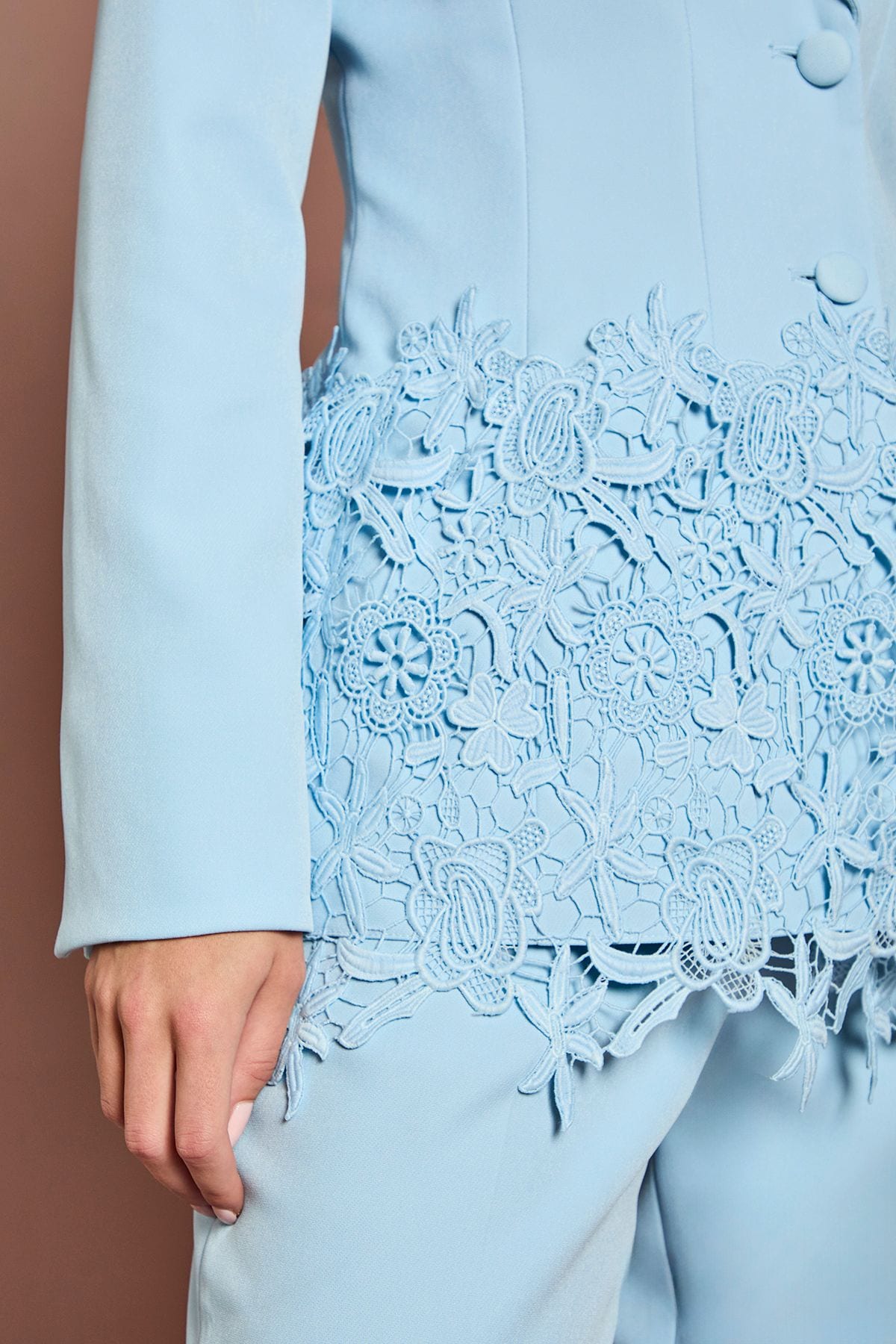 Coast Single Breasted Lace Trim Fitted Blazer Light Blue image 4