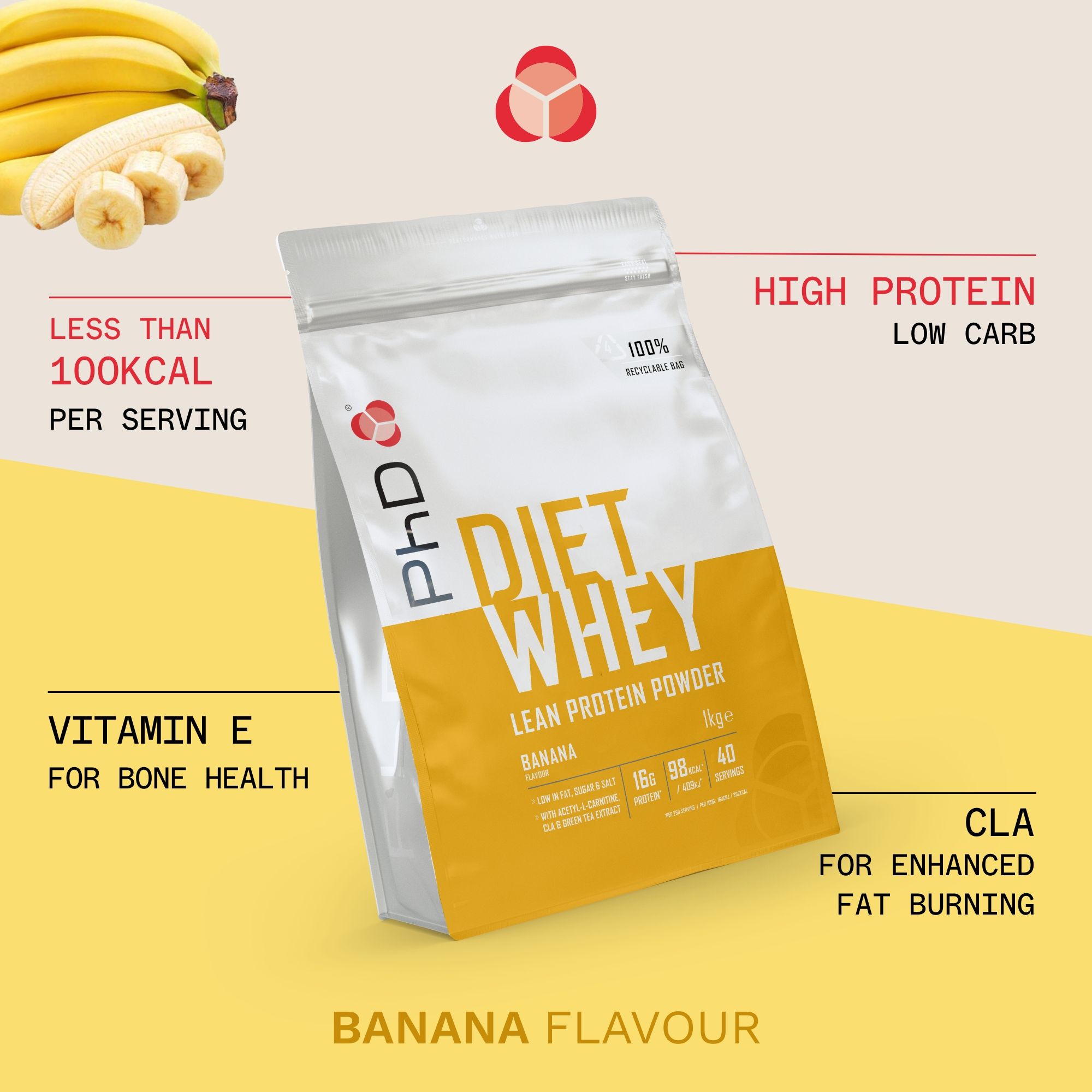 PhD Nutrition Diet Whey Protein Powder Banana 2KG image 2