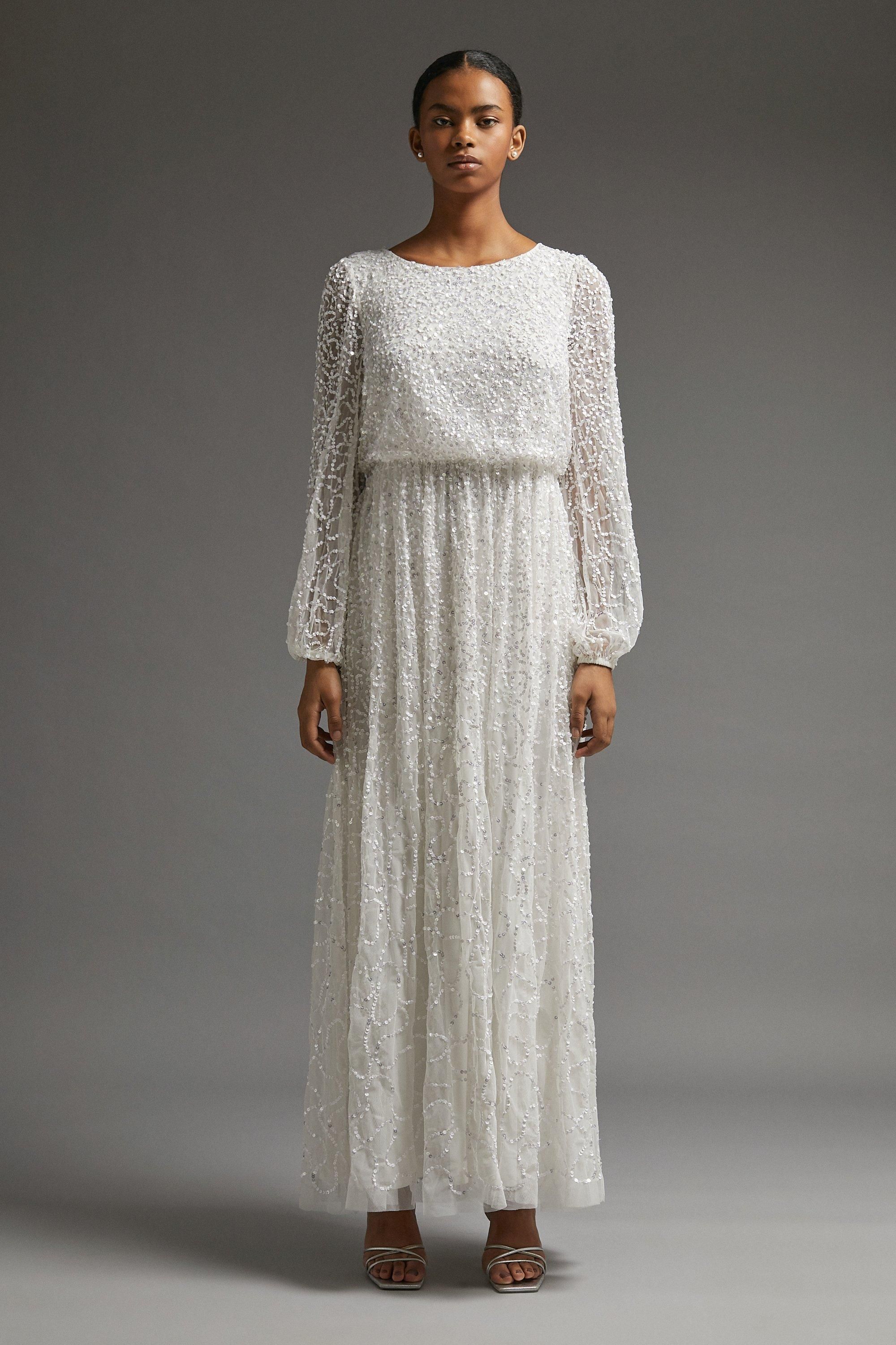 Coast All Over Sequin Long Sleeve Maxi Dress Ivory image 1