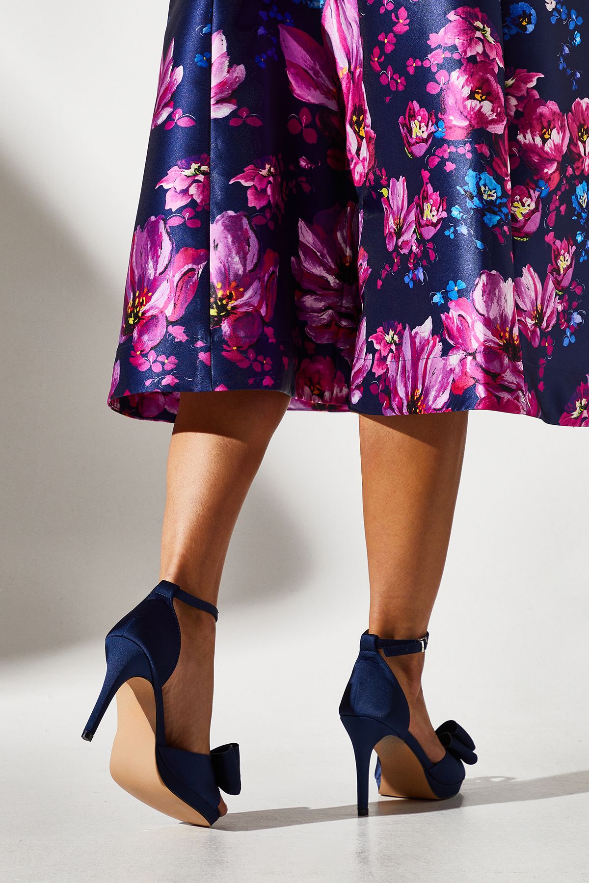 Coast Tala Satin Structured Bow High Heel Platform Sandals Navy image 2