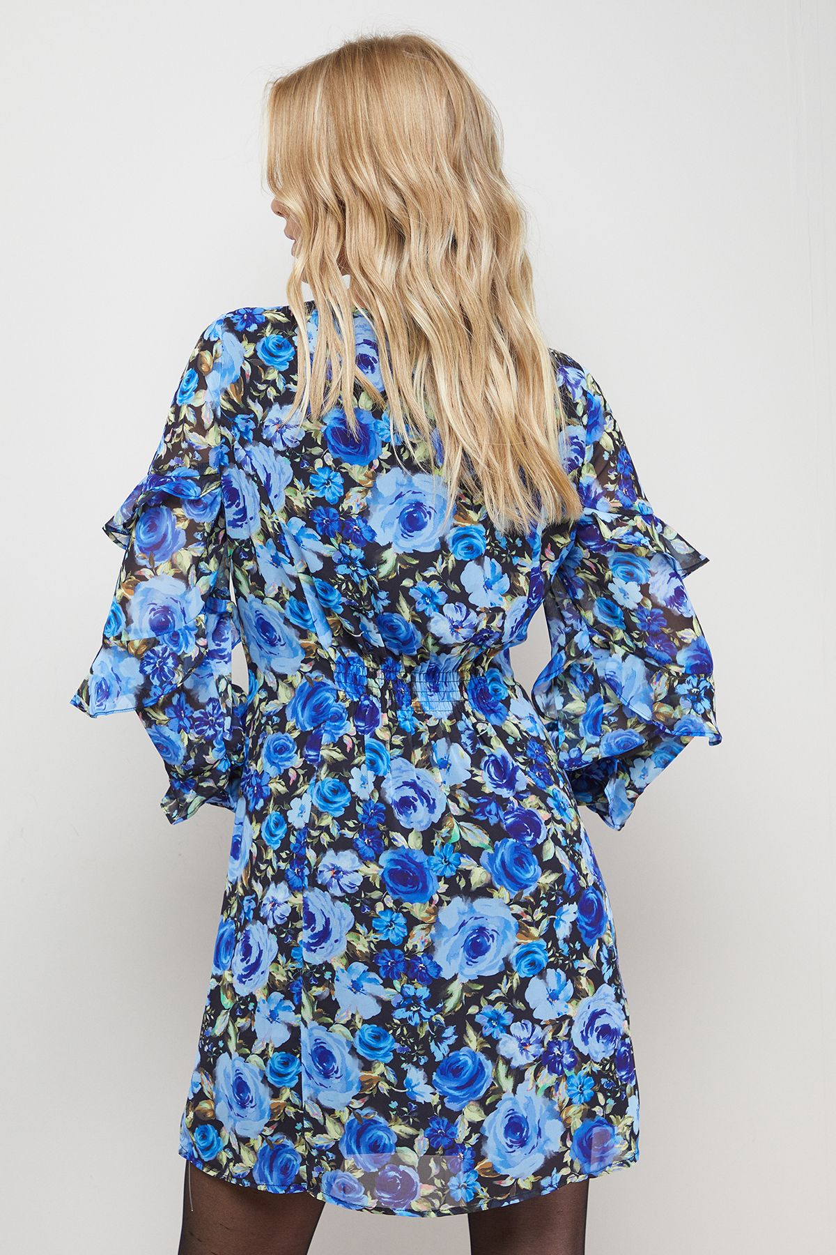 Oasis Printed Lace Detail Frill Sleeve Mini Dress Floral image 3