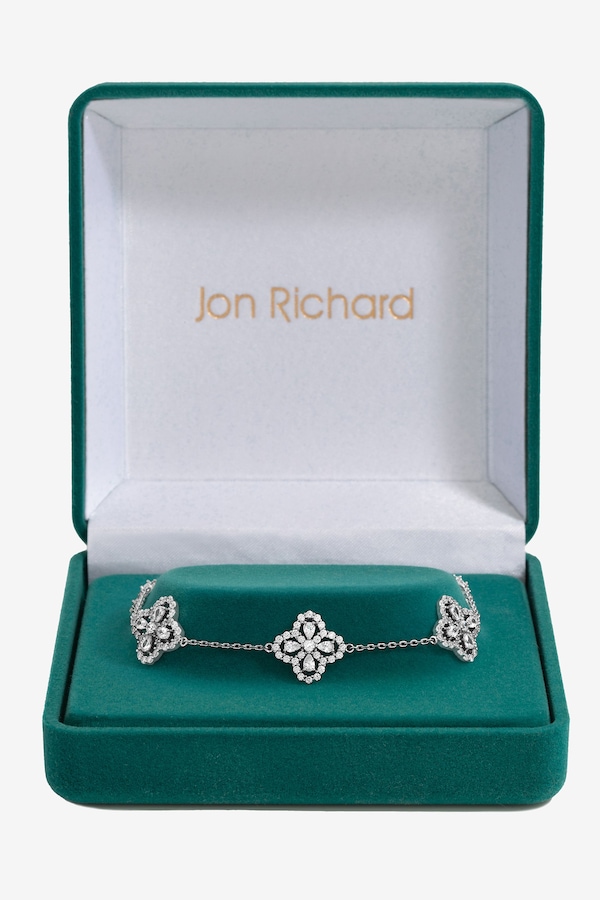 Jon Richard Rhodium Plated and Cubic Zirconia Clover Bracelet - Gift Box