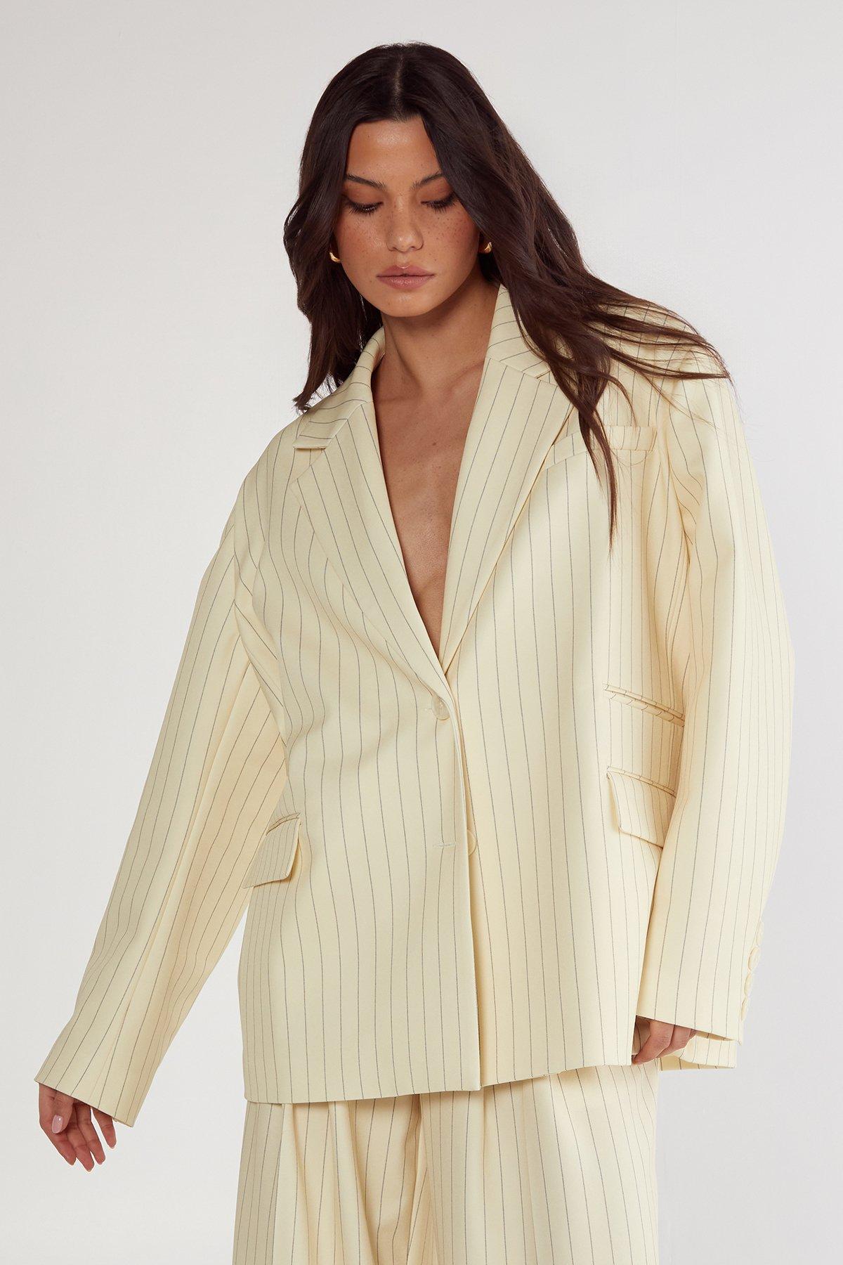 NastyGal Butter Pinstripe Tailored Blazer Butter image 1