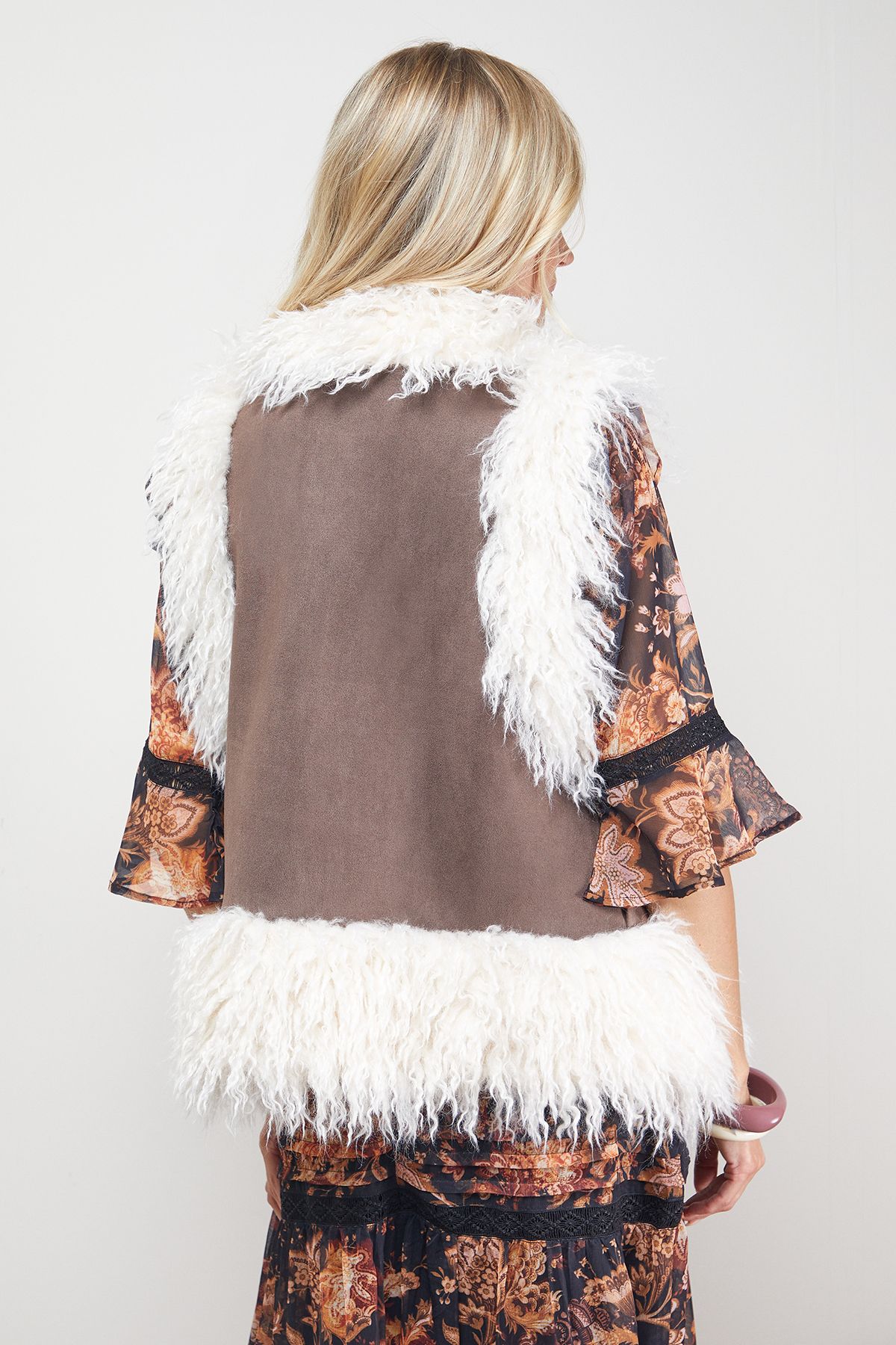 Oasis Mongolian Faux Fur Gilet Mink image 5