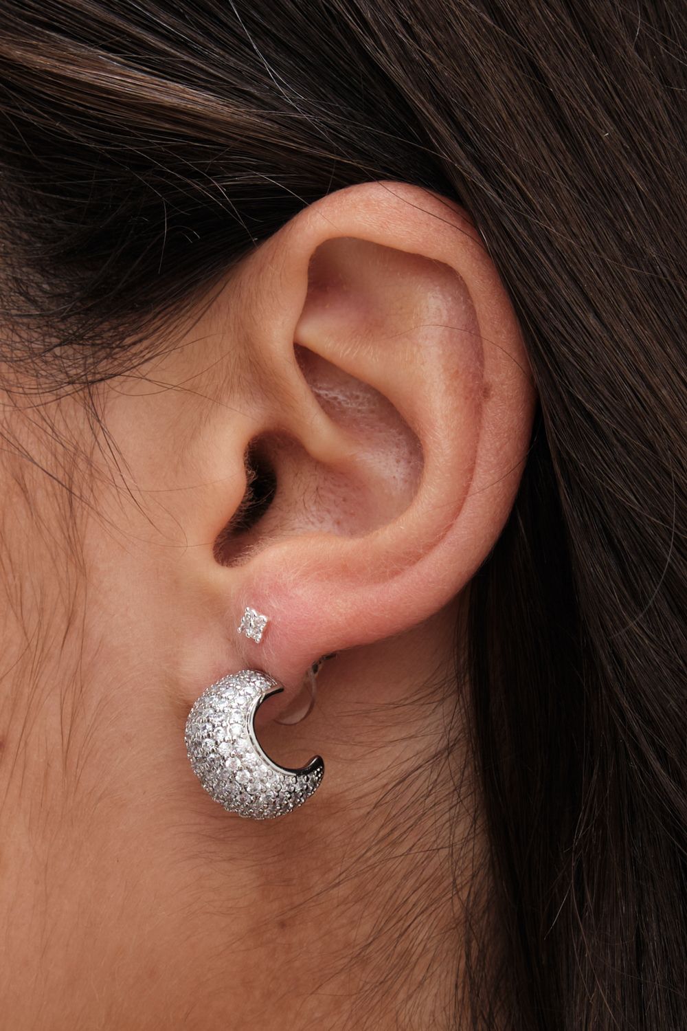 Jon Richard Jon Richard Rhodium Plated Cubic Zirconia Half Hoop Earrings image 4