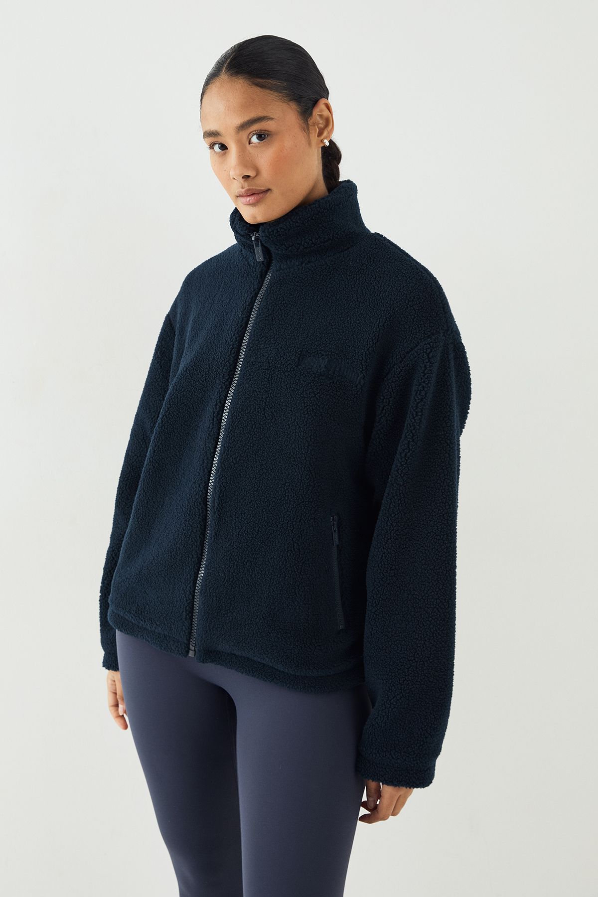 DSGN Studio DSGN Studio Borg Zip Through Funnel Neck Jacket Navy image 3
