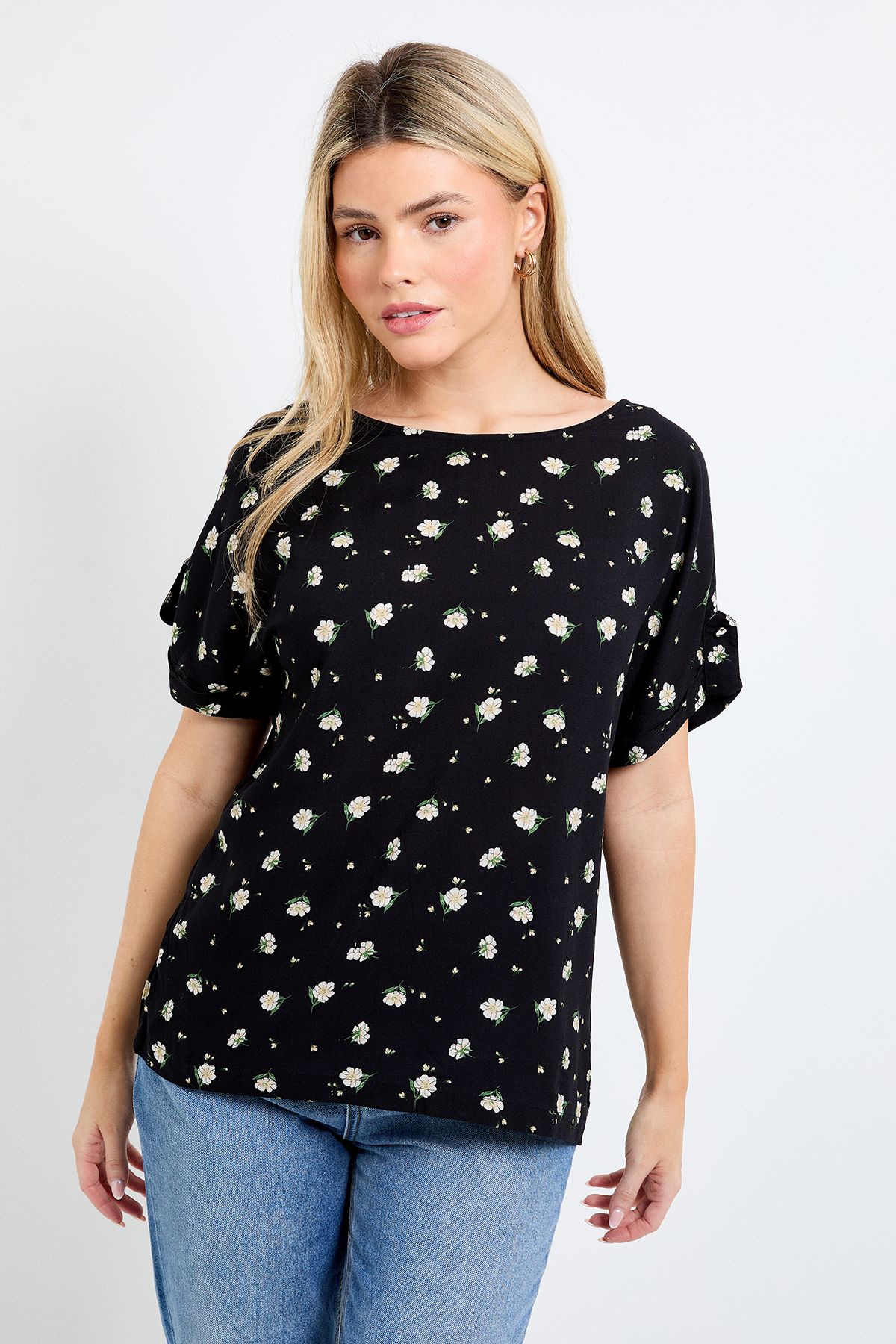 Dorothy Perkins Floral Printed Roll Sleeve Blouse Black image 1
