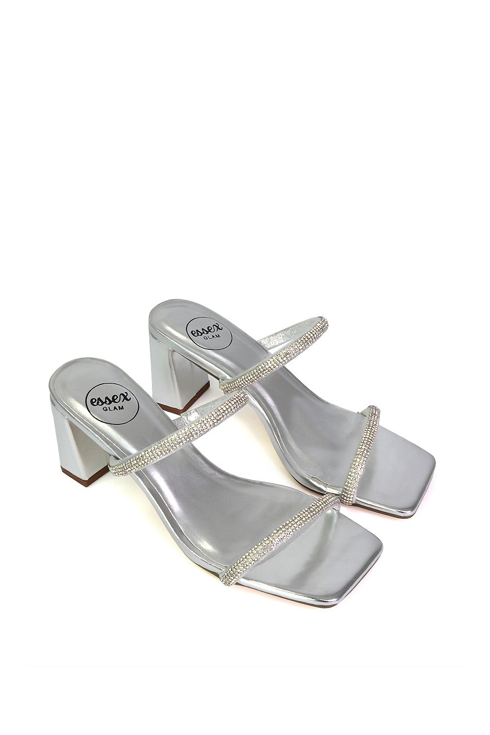 XY London 'Holden' Diamante Strap Square Toe Mid Block Heel Sandal Mules image 4