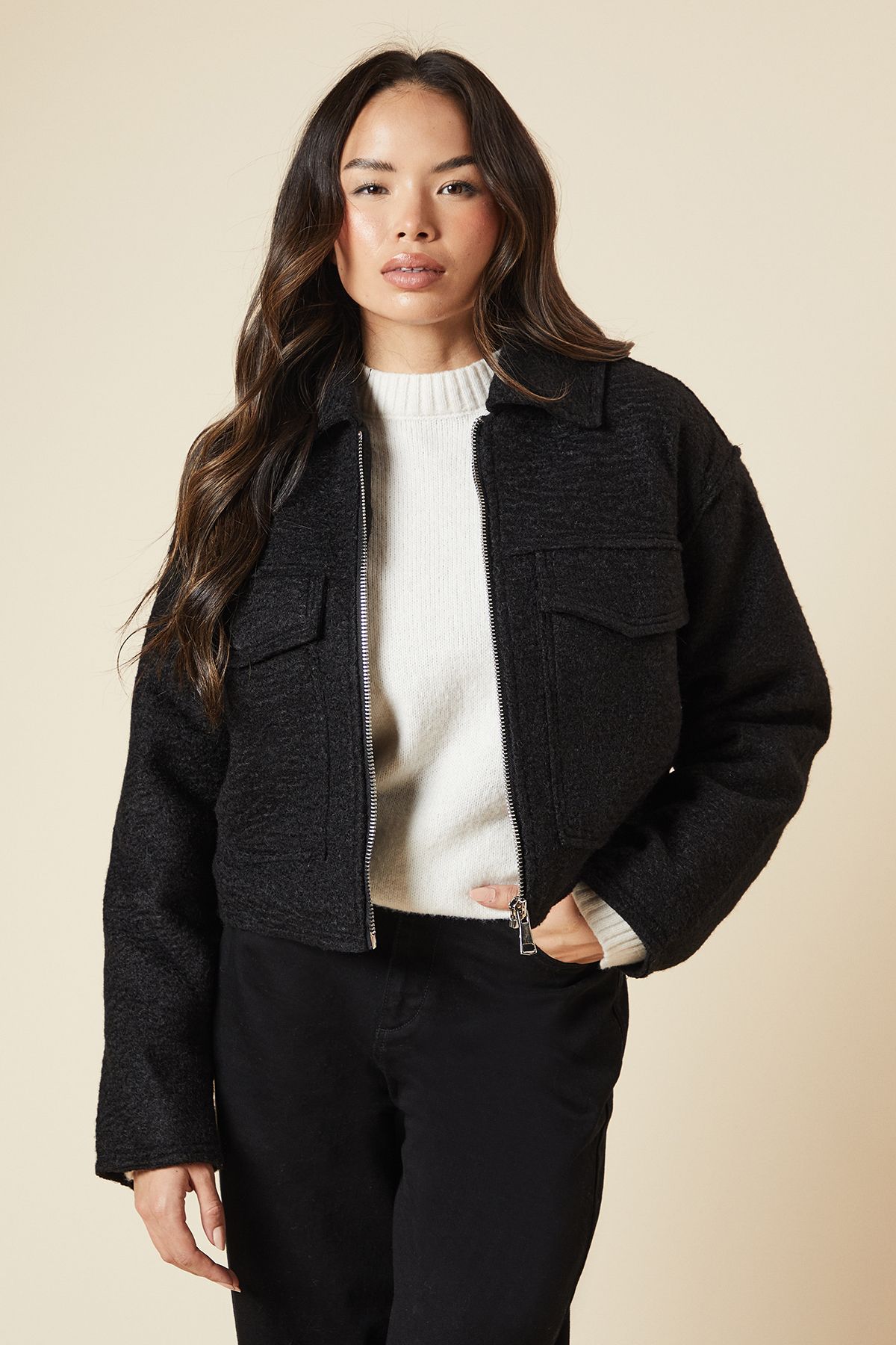 Dorothy Perkins Zip Front Pocket Detail Jacket Black image 1