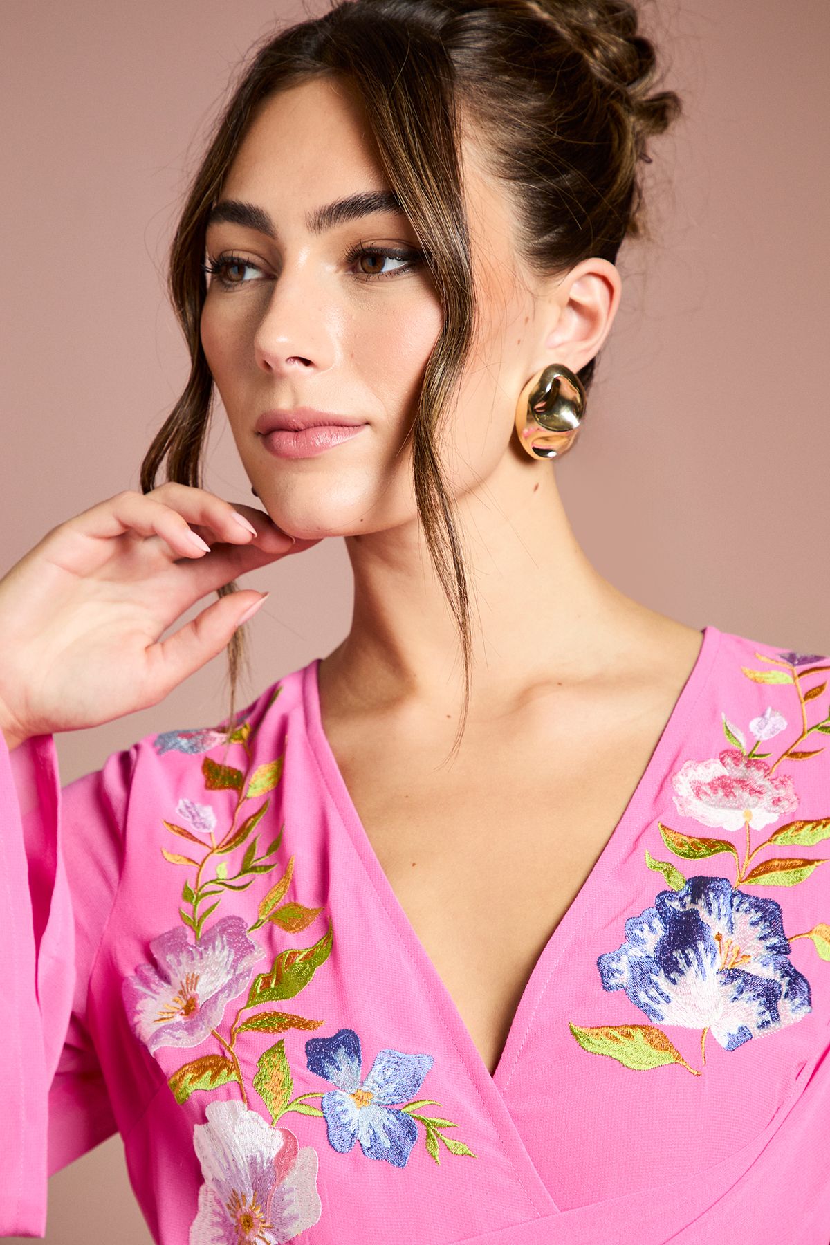 Coast Embroidered V Neck Wrap Midi Dress Hot Pink image 4