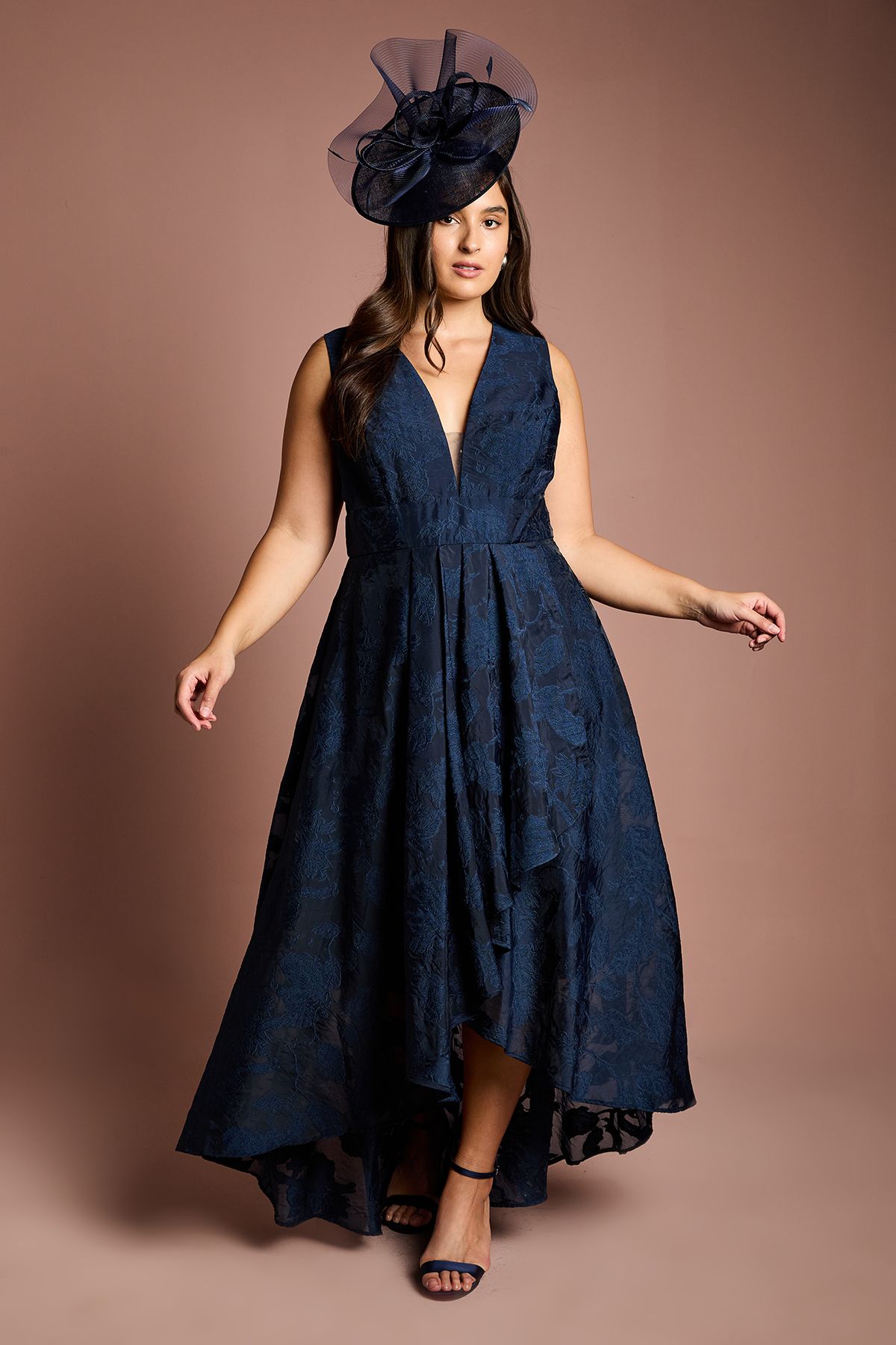 Coast Plus Plunge Neck Waterfall Organza Jacquard Maxi Dress Navy image 1