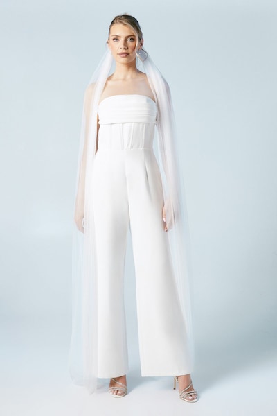 Coast Corset Detail Wide Leg Bridal Jumpsuit Ivory